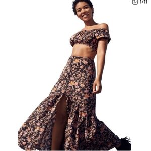 AEO Floral Black Maxi Skirt